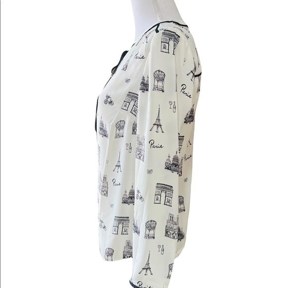 TALBOTS WOMENS GORGEOUS PARIS BLOUSE SIZE SMALL PETITE OFF WHITE AND BLACK NWT - Picture 3 of 9